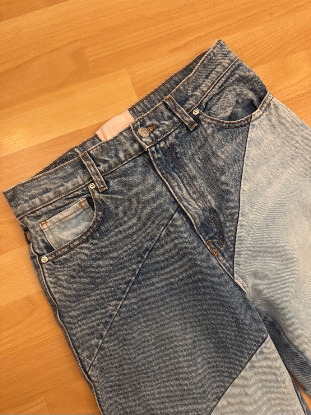 REVICE Two-Tone Patchwork Light and Medium Blue Straight Jeans - Picture 3 of 6